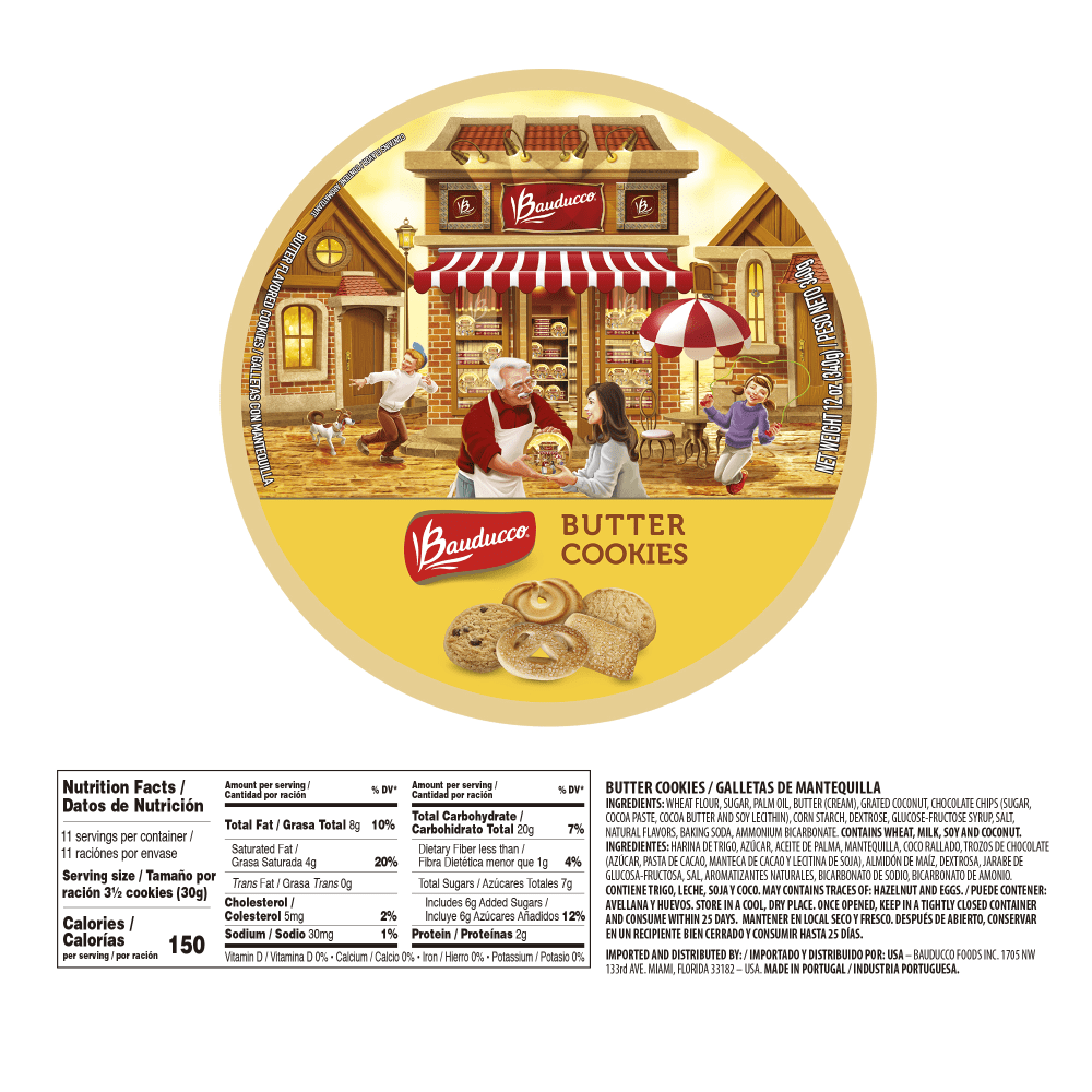 Bauducco Foods Butter Cookies, 12 oz, Case Of 12 Tins