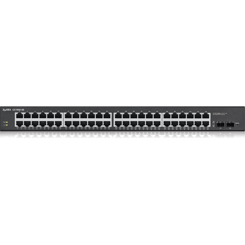 ZyXEL GS1900-48 L2 Web Managed 48-Port GbE Rackmount Switch with 2 SFP, Total 50-Ports - 48 Ports - Web Managed- 48 x RJ-45 - 2 x Expansion Slots - 10/100/1000Base-T, 1000Base-X - Desktop, Rack-mountable