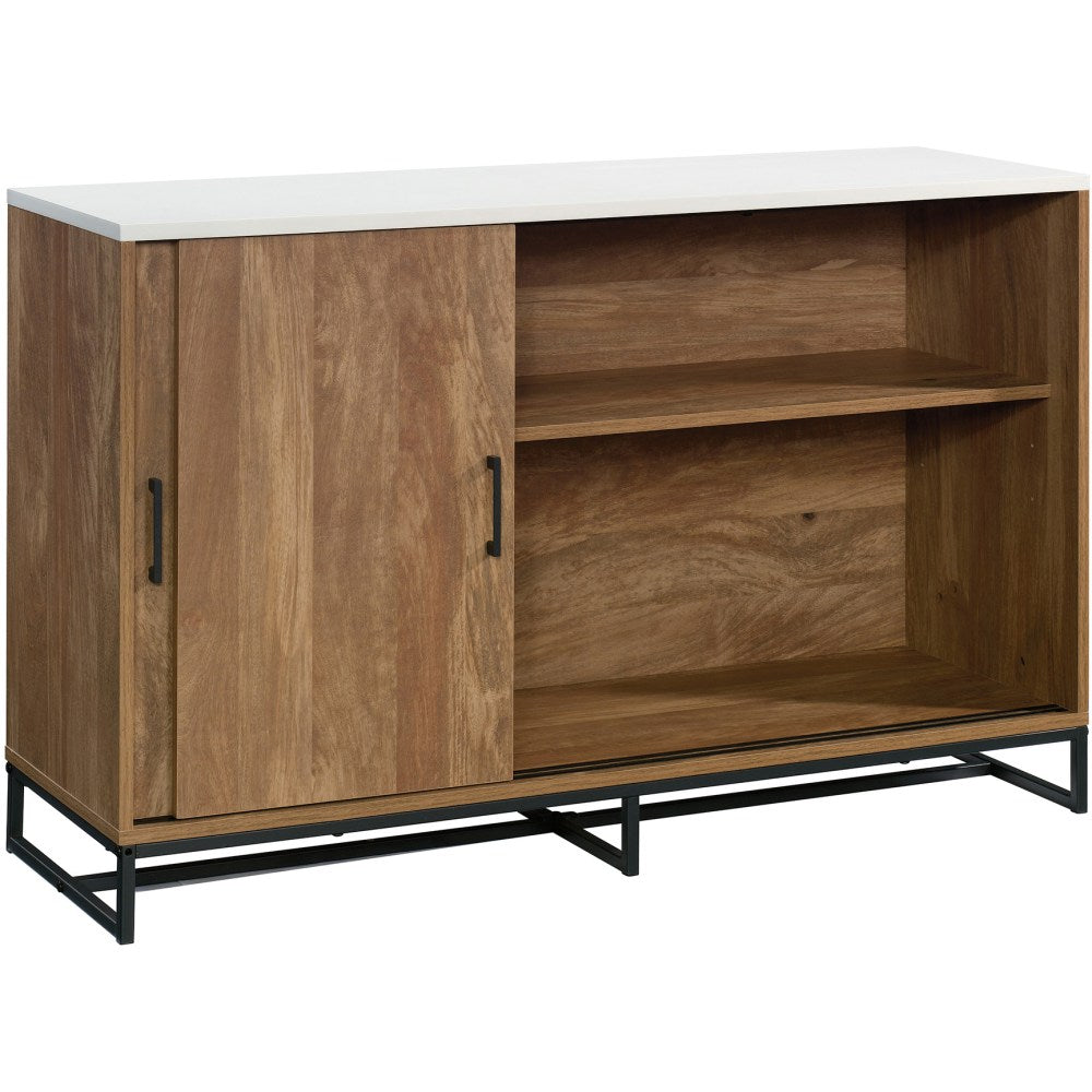 Sauder Tremont Row Modern TV Credenza With Sliding Doors, Sindoori Mango/White