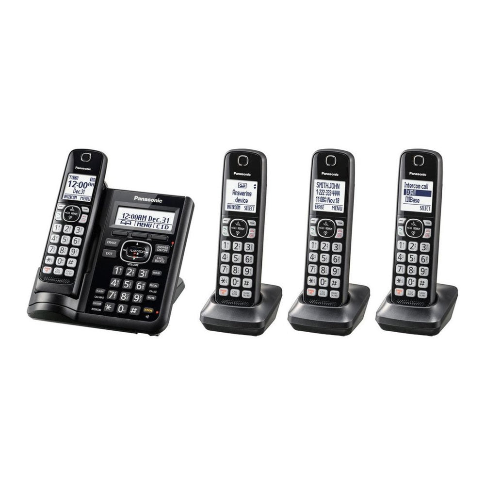 Panasonic DECT 6.0 Cordless Telephone With Answering Machine And Dual Keypad, 4 Handsets, KX-TGF544B