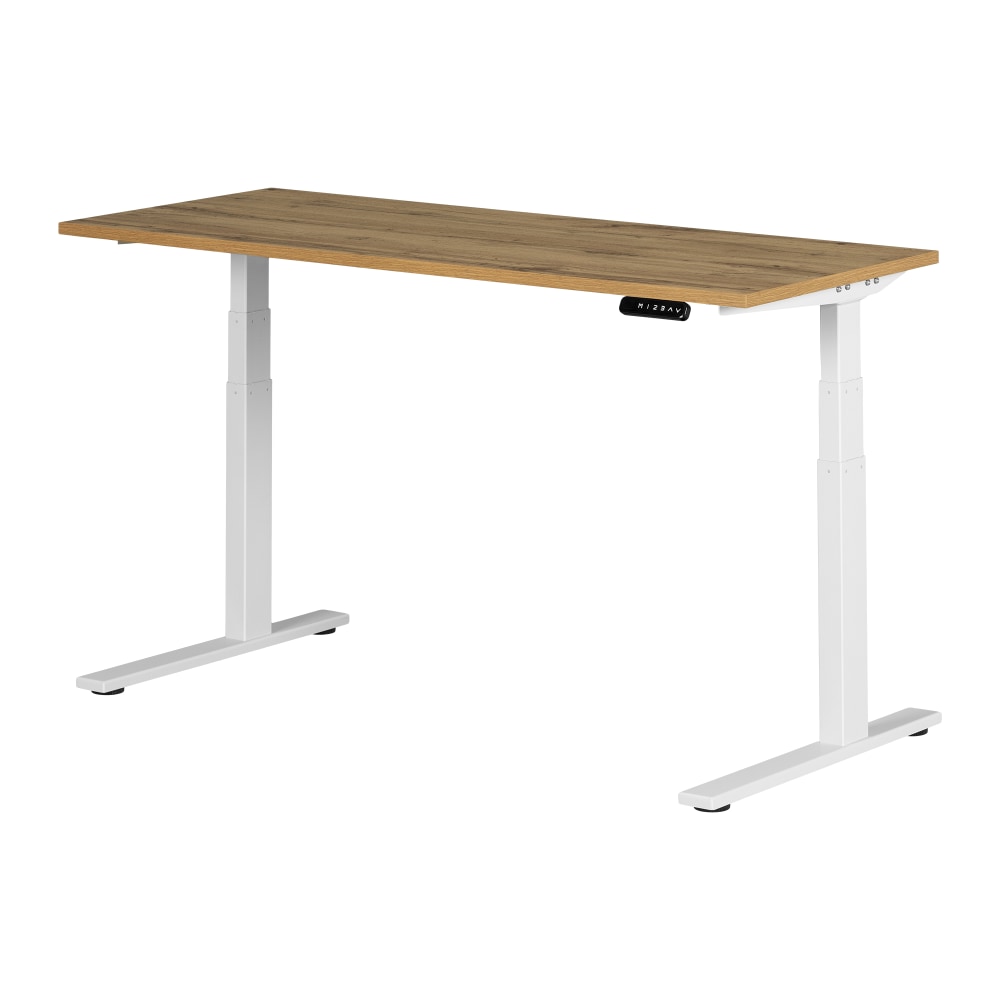 South Shore Ezra Electric Adjustable-Height Standing Desk, 48-3/4inH x 59-1/2inW x 27-1/2inD, Nordik Oak/White