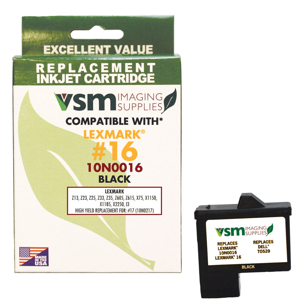 VSM Remanufactured Black Ink Cartridge Replacement For Lexmark 16, 10N0016, VSM10N0016