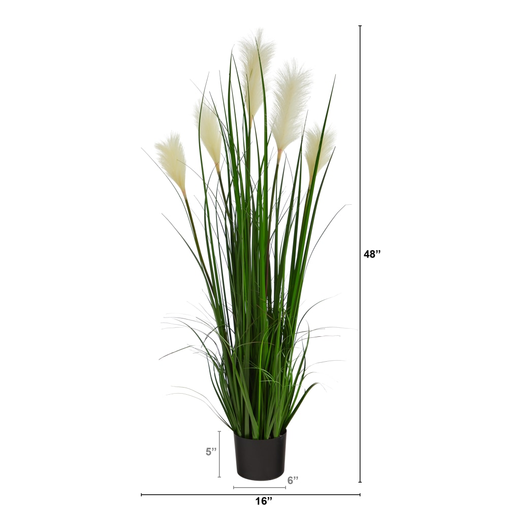 Nearly Natural Plume Grass 48inH Artificial Plant With Planter, 48inH x 16inW x 16inD, Green/Black