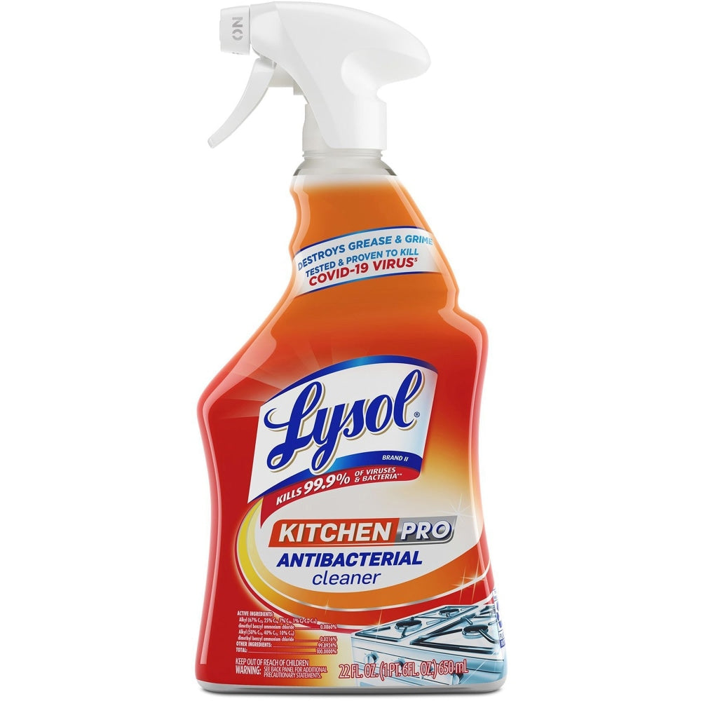 Lysol Kitchen Pro Antibacterial Cleaner - Liquid - 22 fl oz (0.7 quart) - Fresh Citrus Scent - 9 / Carton - Clear