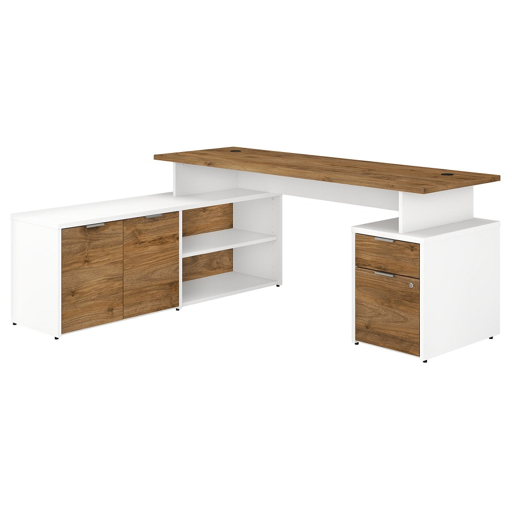 Bush Business Furniture 72inW Jamestown L-Shaped Corner Desk With Drawers, Fresh Walnut/White, Standard Delivery