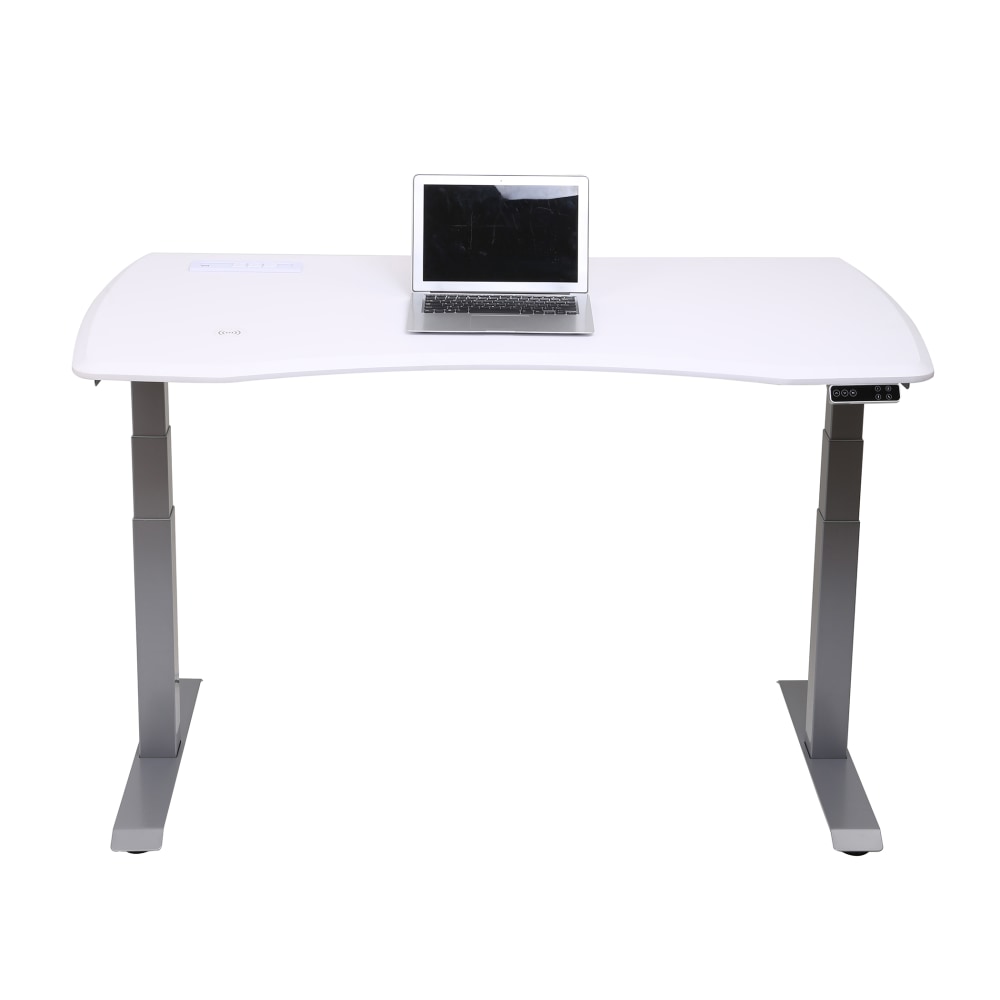 WorkPro Electric 60inW Height-Adjustable Standing Desk with Wireless Charging, White