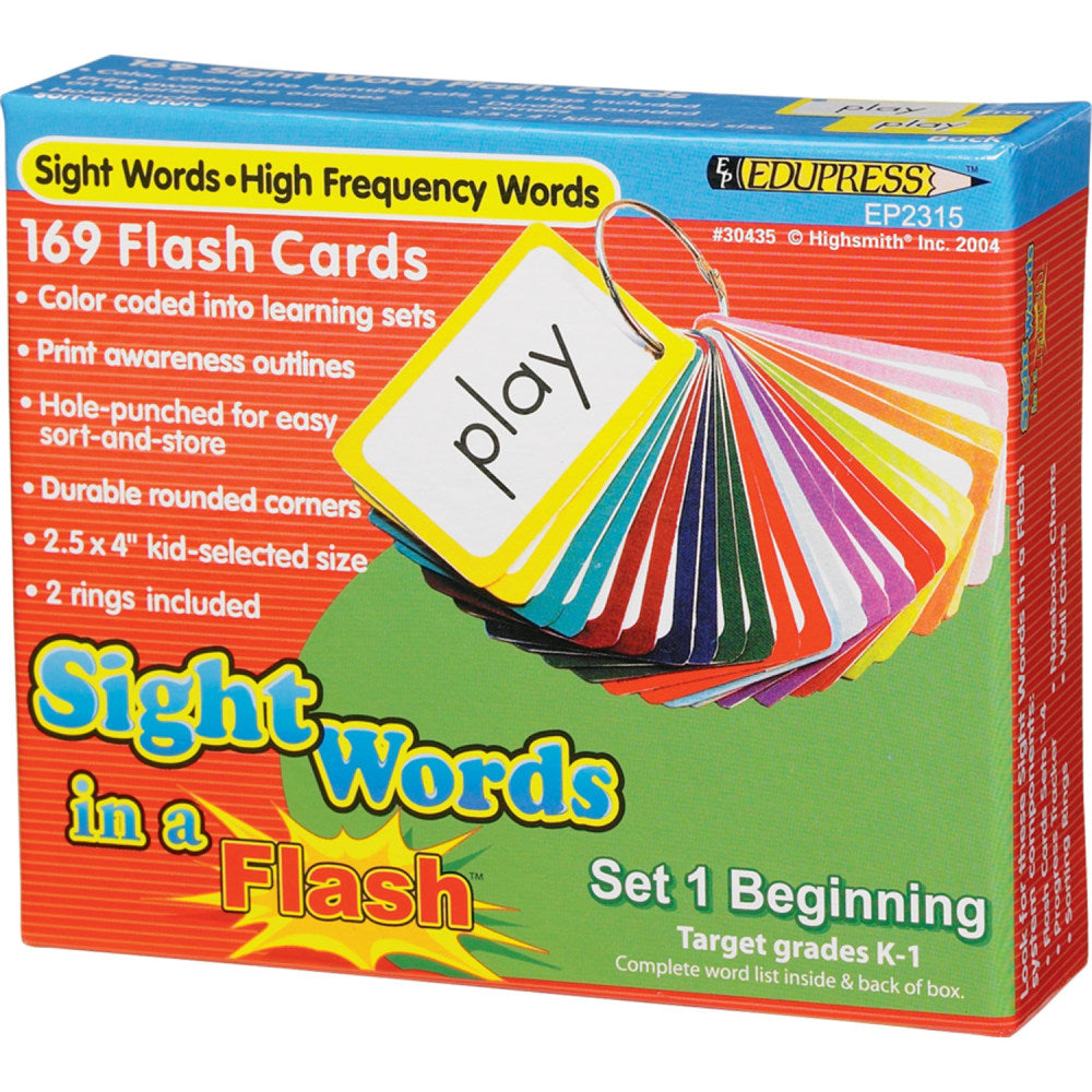 Edupress Sight Words In A Flash Learning System: Set 1, Beginning, Grade 1, Pack Of 169 Cards