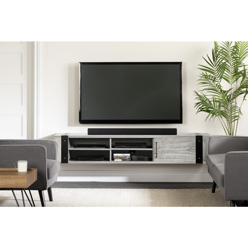 South Shore Munich Wall-Mounted Media Console, 12inH x 68-1/4inW x 16-1/4inD, Seaside Pine