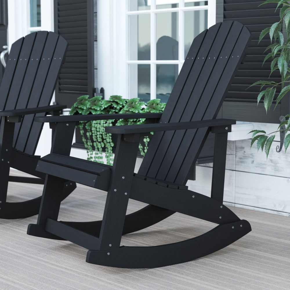 Flash Furniture Savannah All-Weather Adirondack Rocking Chair, Black