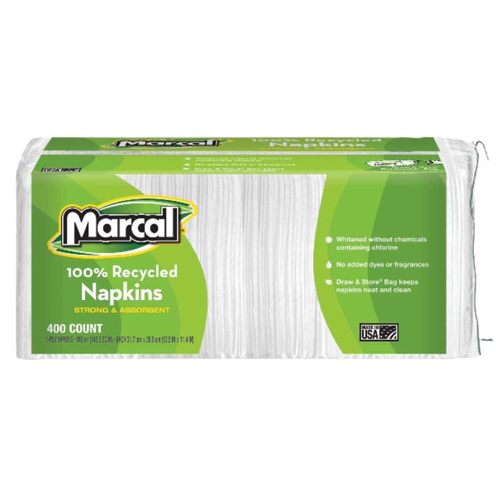 Marcal Luncheon Napkins, 11-3/8inH x 10-1/2inW, 100% Recycled, Pack Of 400