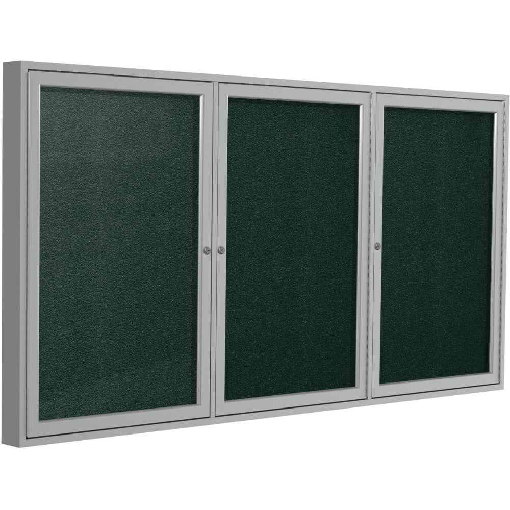 Ghent 3-Door Enclosed Bulletin Board, 48in x 72in, Aluminum Frame, Ebony