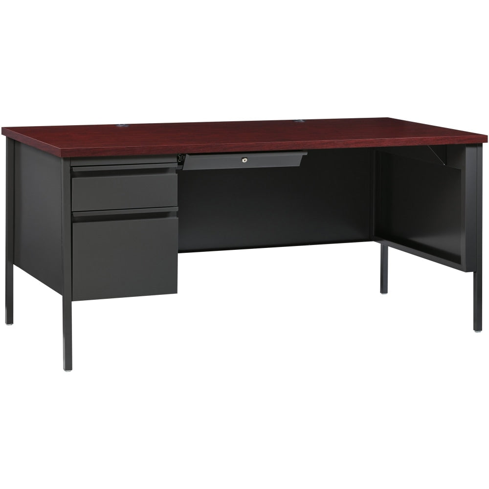 Lorell Fortress 66inW Steel Pedestal Computer Desk, Left-Hand, Charcoal/Mahogany