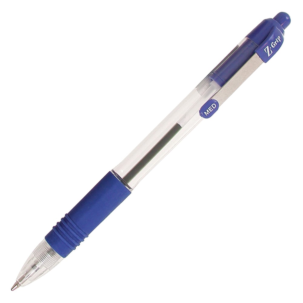 Zebra Pen Z-Grip Retractable Ballpoint Pens, Pack Of 12, Medium Point, 1.0 mm, Tinted Barrel, Blue Ink