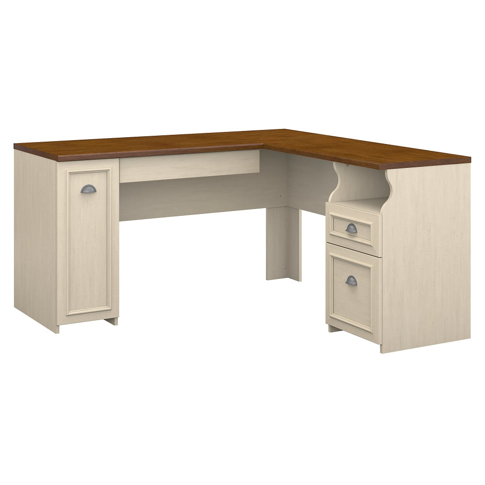 Bush Business Furniture Fairview 60inW L-Shaped Corner Desk, Antique White/Tea Maple, Standard Delivery