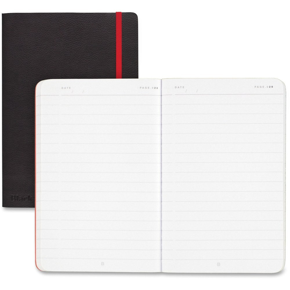 Black n Red Stitched Business Journal, 5 3/4in x 8 1/4in, Ruled, 142 Pages (71 Sheets), Black