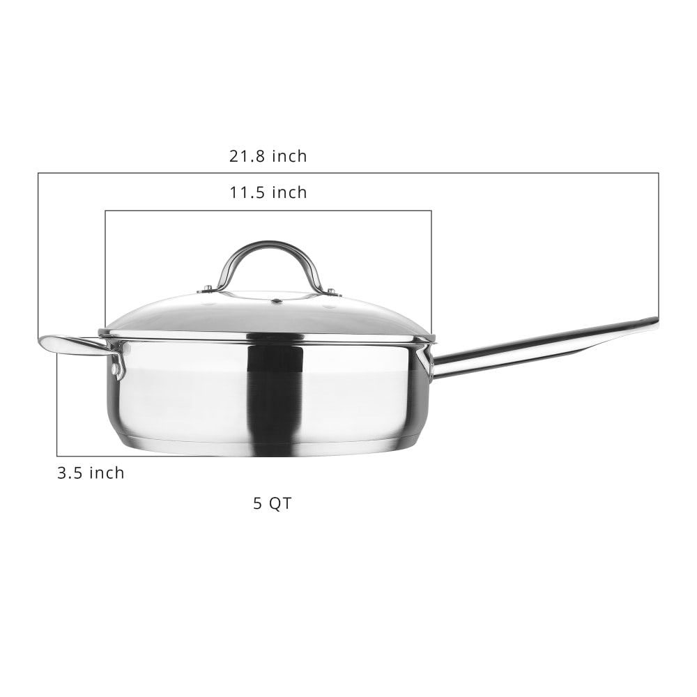 Bergner Stainless-Steel Induction-Ready Saute Pan With Helper Handle And Lid, 5 Qt, Stainless Steel