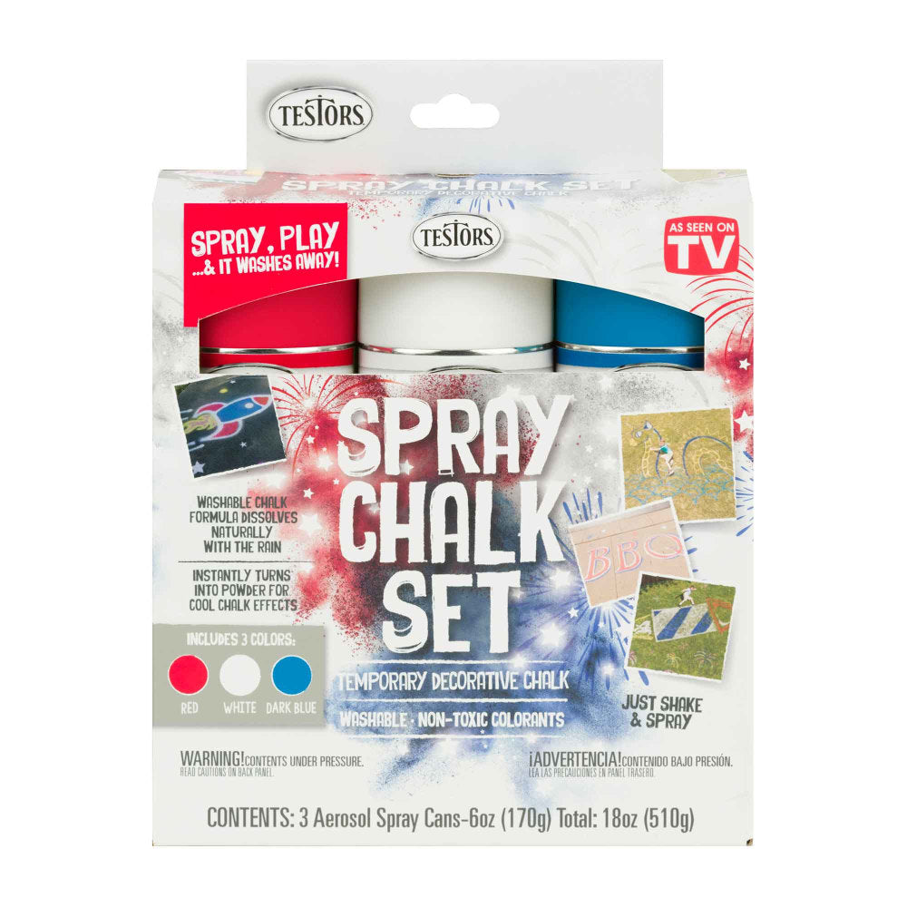 Testors Patriotic Spray Chalk Set, 6 Oz, Assorted Colors, Set Of 3 Spray Cans, Pack Of 4 Sets