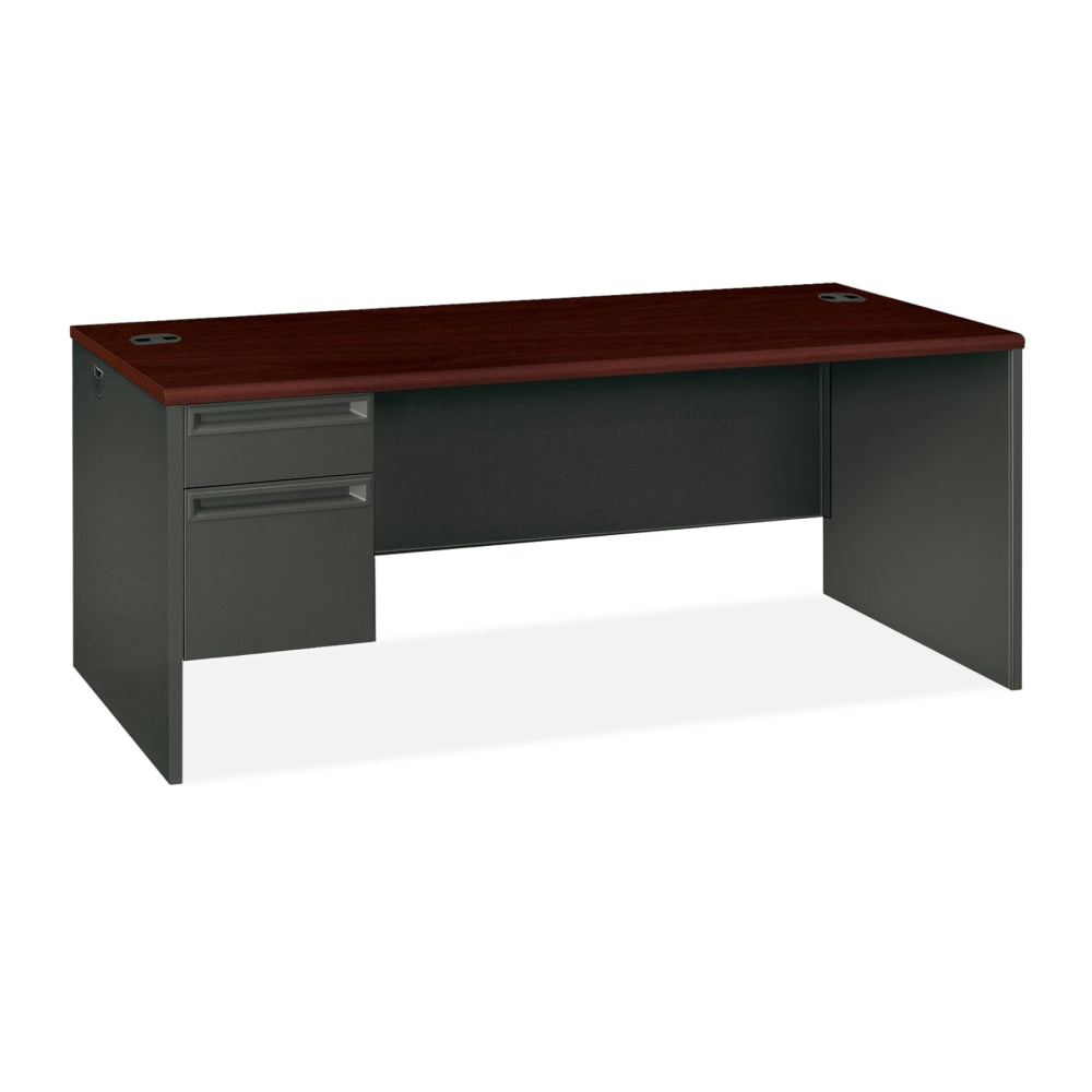 HON 38000 72inW Left-Pedestal Computer Desk, Mahogany/Charcoal