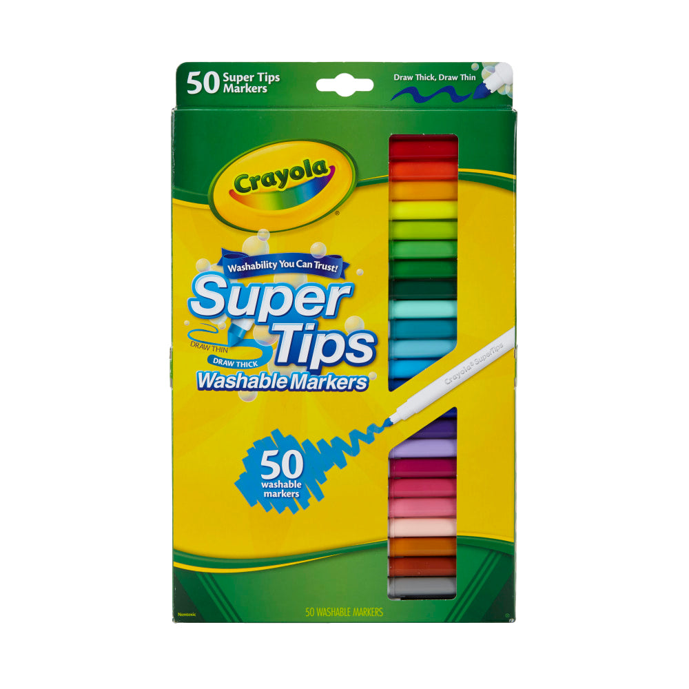 Crayola Super Tips Washable Markers, Conical Point, Assorted Classic Colors, Box Of 50