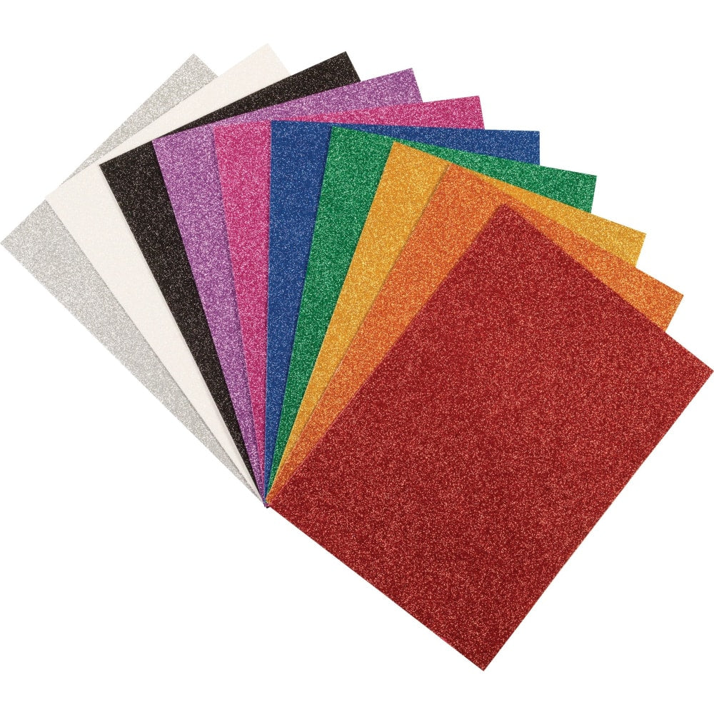 Creativity Street 9x12 Wonderfoam Glitter Sheets - Art Project, Craft Project - 8.50in x 8.25in11.70in - 10 / Pack - White, Silver, Gold, Orange, Red, Pink, Green, Blue, Purple, Black - Foam