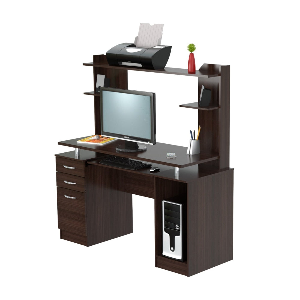 Inval Credenza/Computer Workcenter With Hutch, Espresso-Wengue