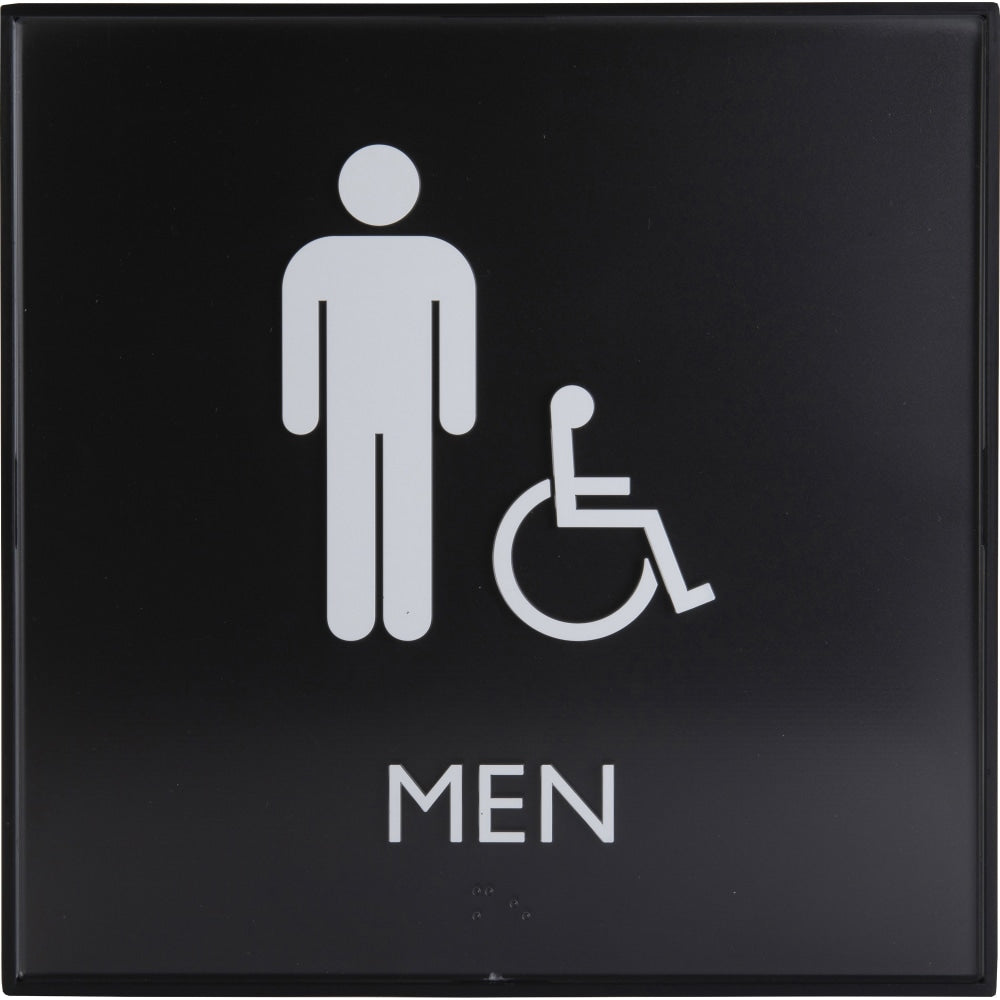 Lorell Mens Handicap Restroom Sign - 1 Each - mens restroom/wheelchair accessible Print/Message - 8in Width x 8in Height - Square Shape - Surface-mountable - Easy Readability, Injection-molded - Restroom, Architectural - Plastic - Black, Black