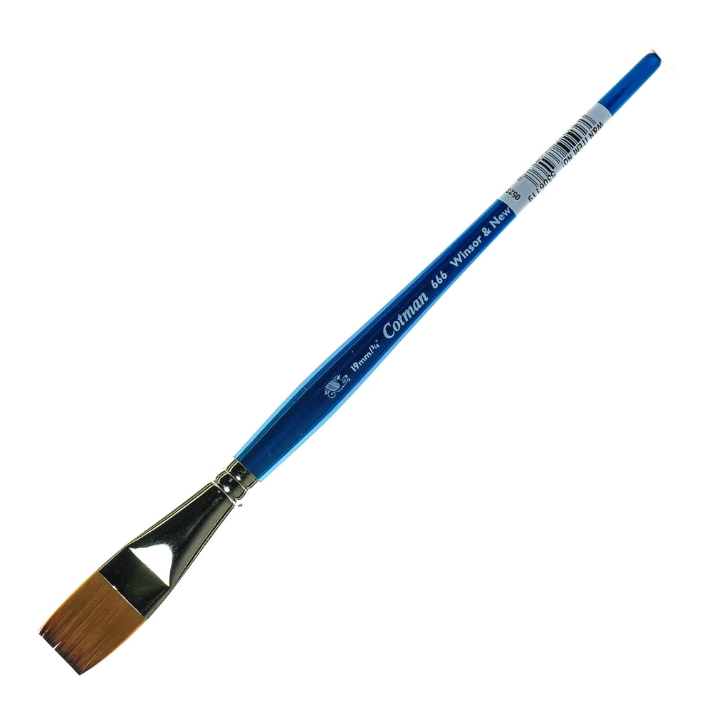 Winsor & Newton Cotman Watercolor Paint Brush 666, 3/4in, One-Stroke Flat Bristle, Synthetic, Blue