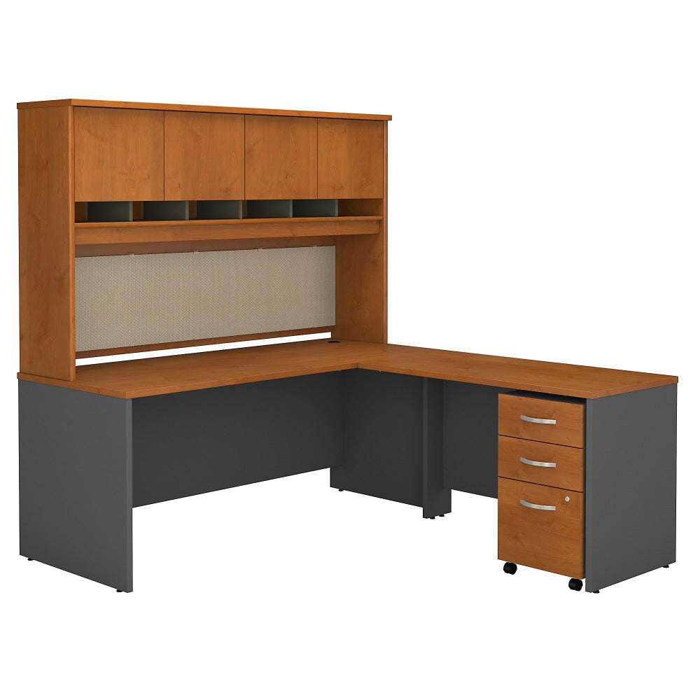 Bush Business Furniture Components 72inW L Shaped Desk with Hutch and 3 Drawer Mobile File Cabinet, Natural Cherry, Standard Delivery