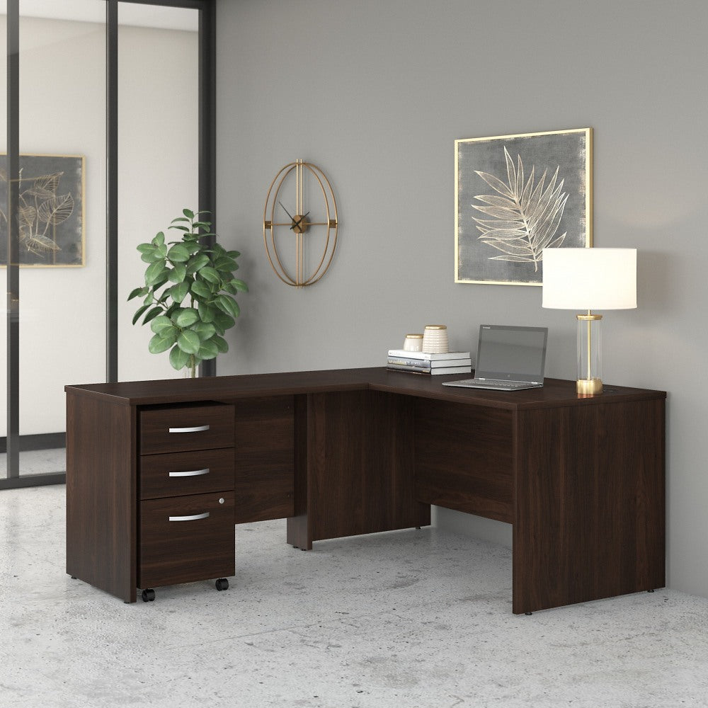 Bush Business Furniture Studio C 60inW L-Shaped Corner Desk With Mobile File Cabinet With Return, Black Walnut, Standard Delivery