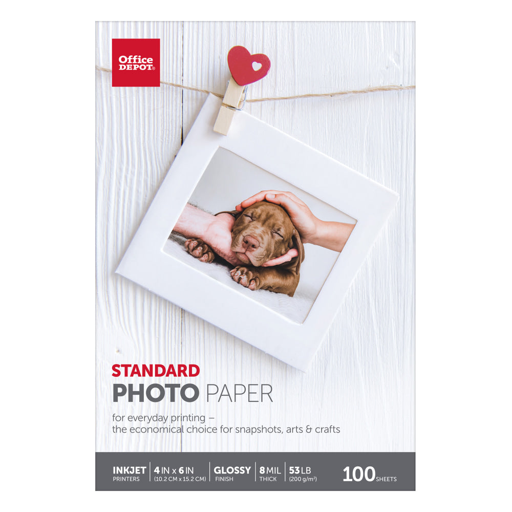 Office Depot Brand Standard Photo Paper, Glossy, 4in x 6in, White, Pack Of 100 Sheets