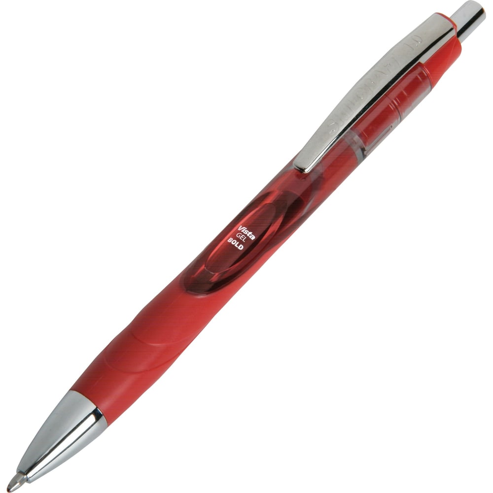 SKILCRAFT Vista Gel Ink Pens, Pack Of 12, Bold Point, Red Barrel, Red Ink