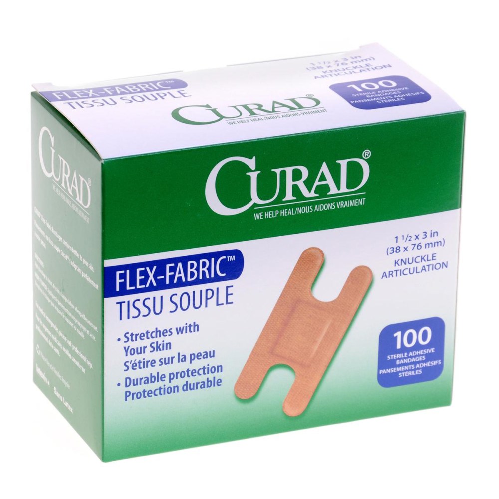 CURAD Flex-Fabric Adhesive Bandages, Knuckle, 1 1/2in x 3in, Tan, Pack Of 1,200