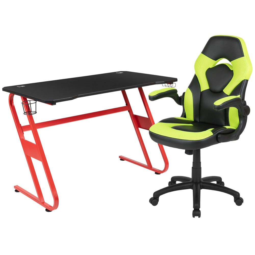 Flash Furniture Gaming Desk And Racing Chair Set With Cup Holder And Headphone Hook, Green