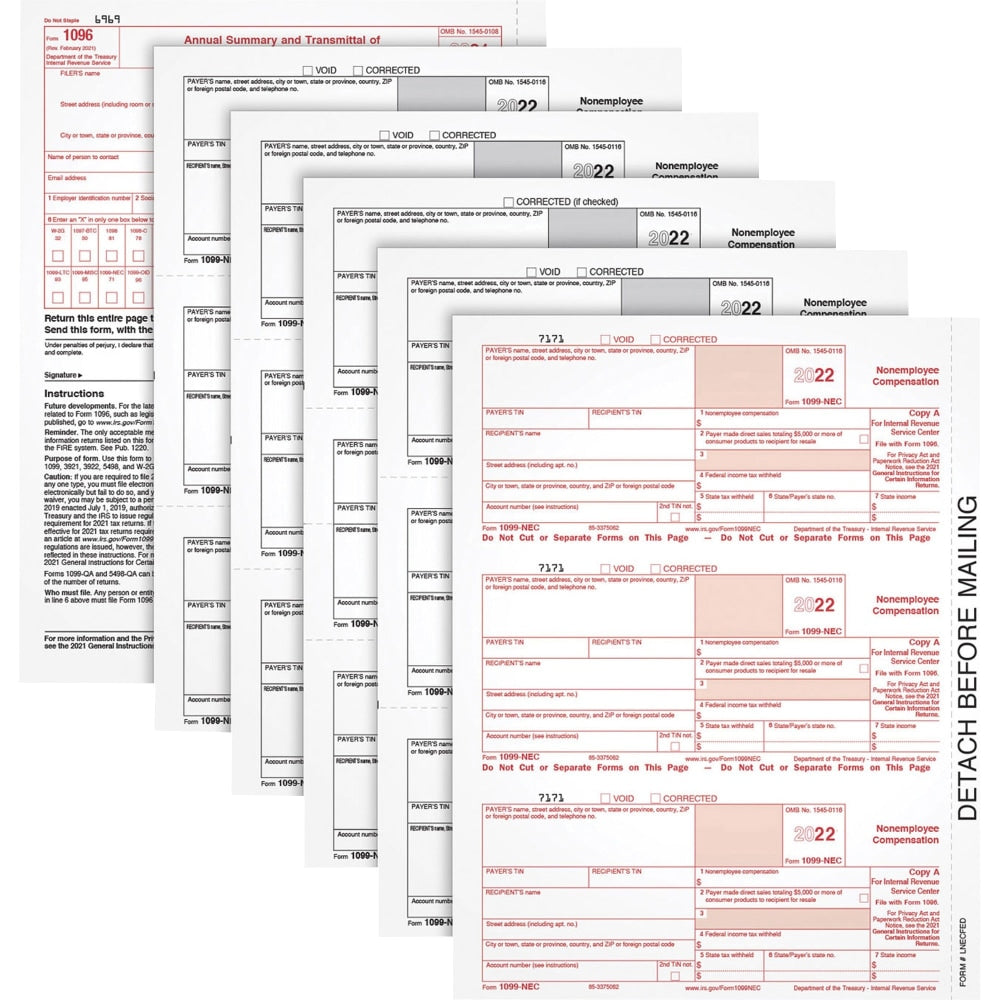 TOPS 5-part 1099-NEC Tax Forms - 5 Part - White - 50 / Pack