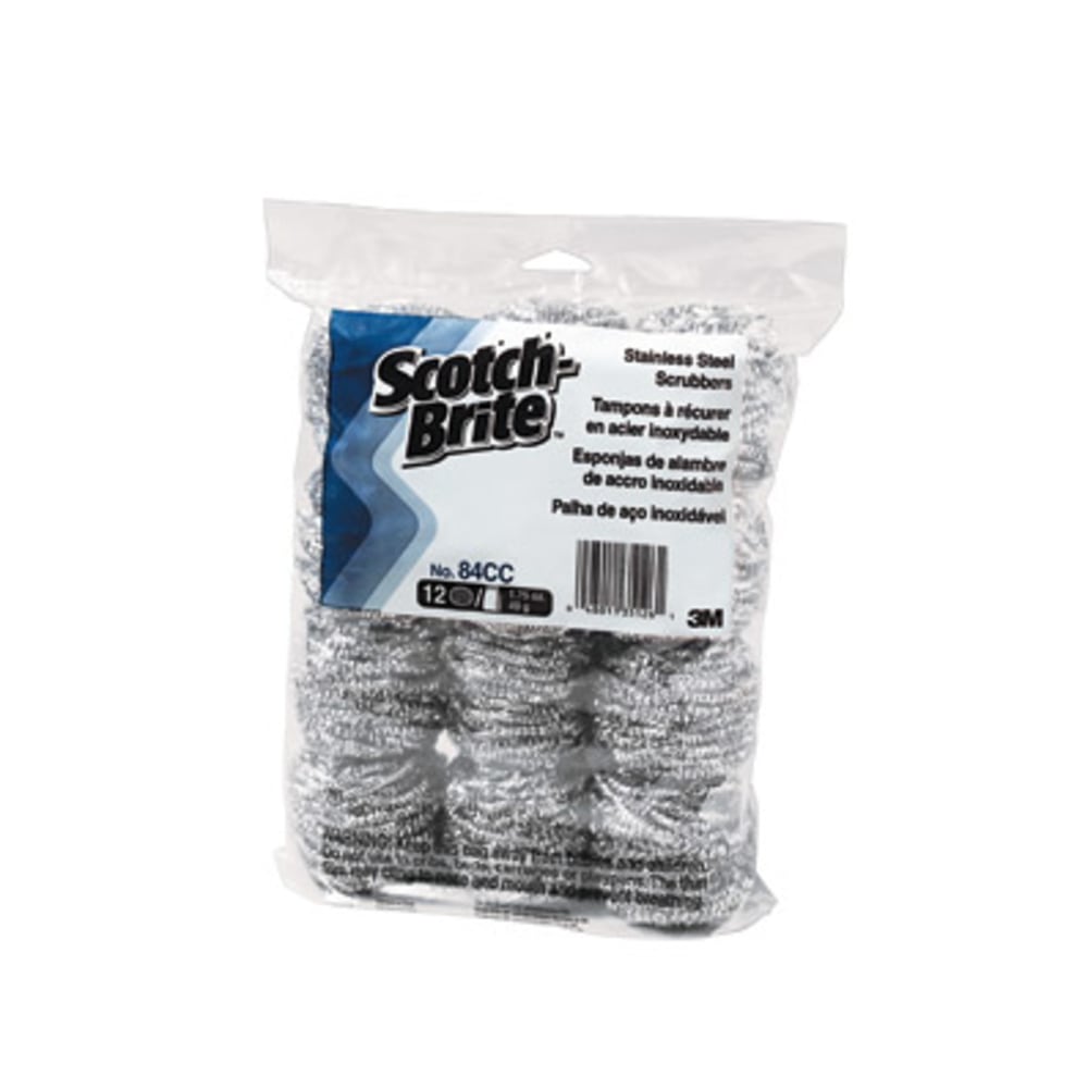 Scotch-Brite Stainless-Steel Scrubbers, No. 84, Silver, Pack Of 72 Scrubbers