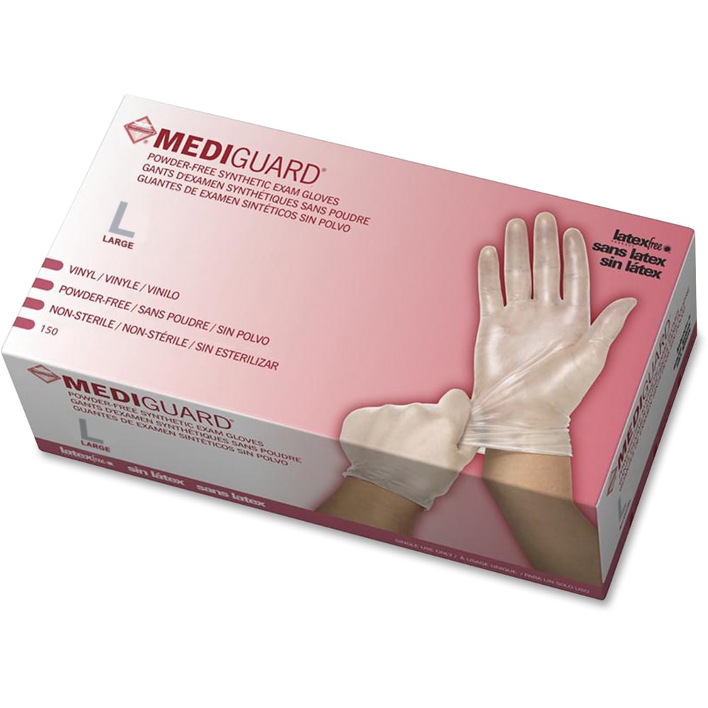 Medline MediGuard Vinyl Non-sterile Exam Gloves - Large Size - For Right/Left Hand - Clear - Latex-free, Durable - For Multipurpose, Laboratory Application - 150 / Box