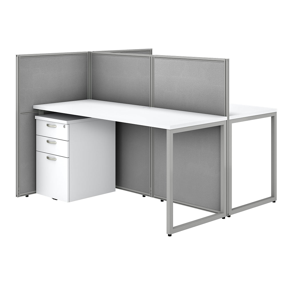 Bush Business Furniture Easy Office 60in 2-Person Straight Desk With File Cabinets And 45inH Panels, Pure White/Silver Gray, Standard Delivery