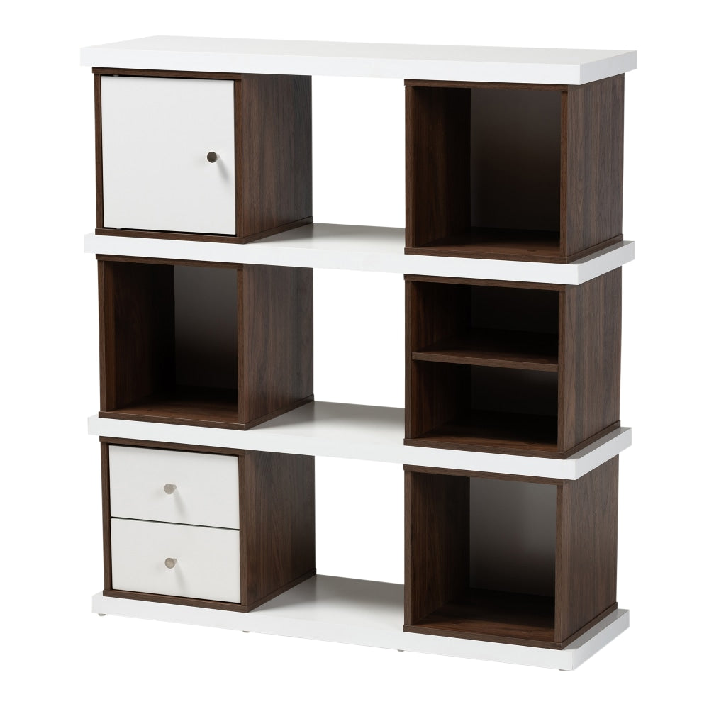 Baxton Studio 40inH Modern 2-Tone 2-Drawer Bookcase, White/Walnut