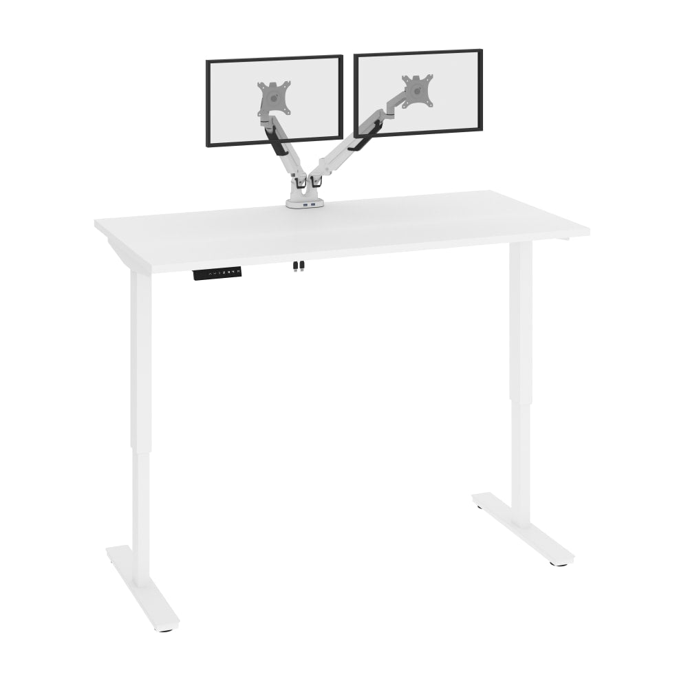 Bestar Viva Electric 60inW Standing Desk With Monitor Arms, White