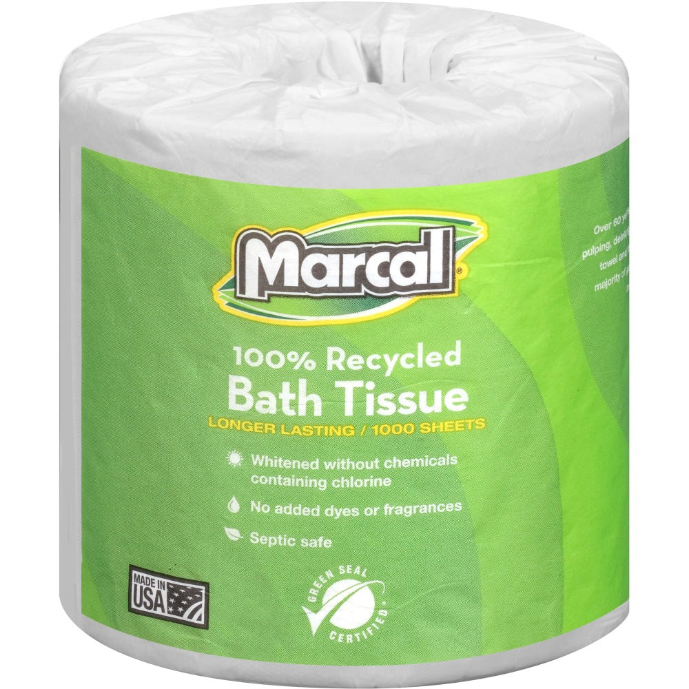 Marcal Pro 100% Recycled Bathroom Tissue, 2 Ply, White 500 Sheets Per Roll, Carton Of 48 Rolls