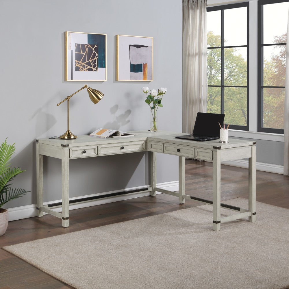 Office Star Baton Rouge Work Smart Sit-To-Stand 60inW L-Computer Desk, Champagne Oak