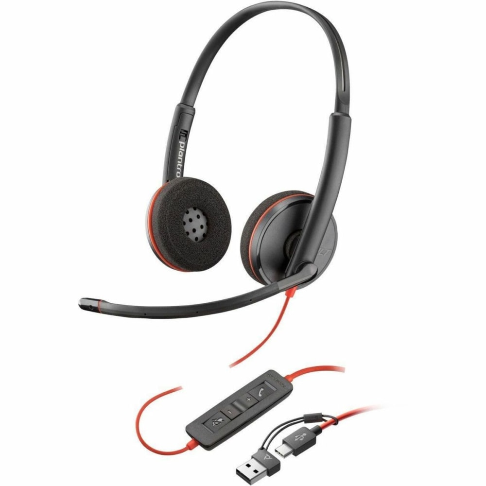 Poly Blackwire 3220 - Blackwire 3200 Series - headset - on-ear - wired - USB-C - black - Skype Certified, Avaya Certified, Cisco Jabber Certified, UC certified