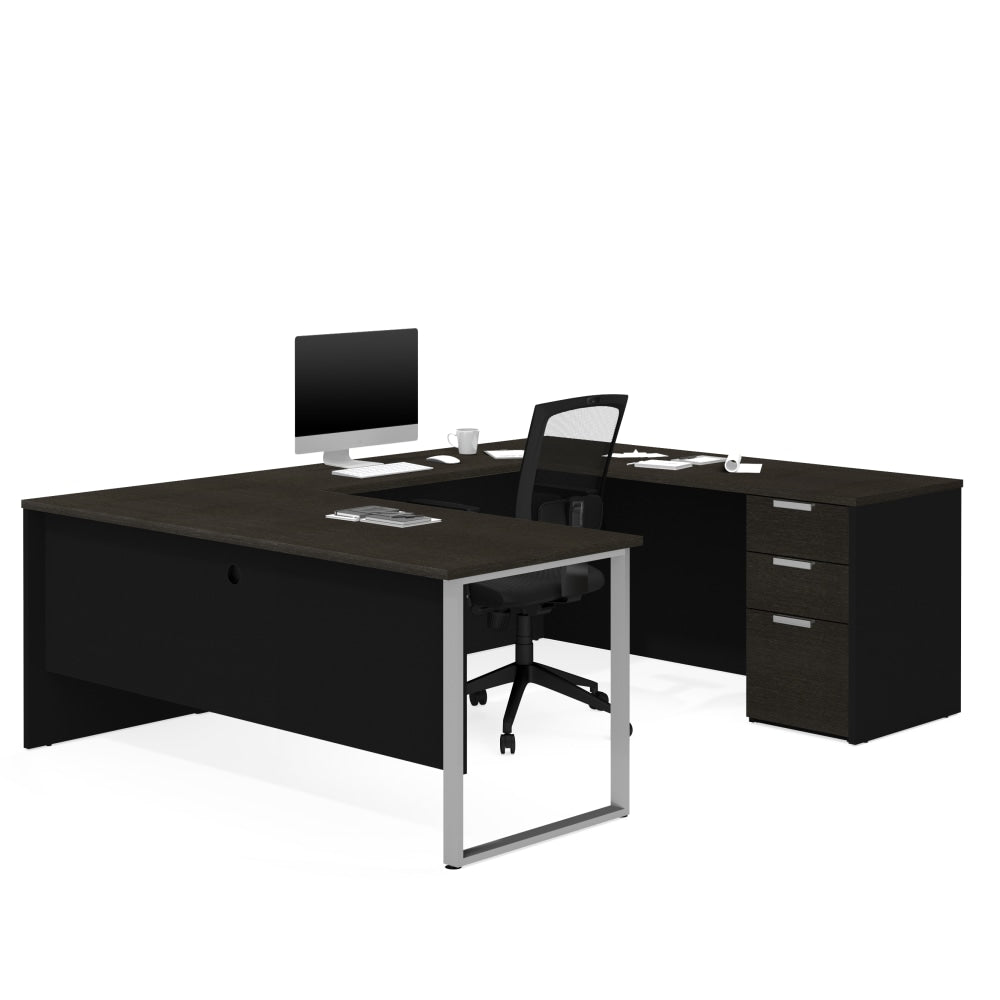 Bestar Pro-Concept Plus 72inW U-Shaped Executive Computer Desk With Pedestal, Deep Gray/Black