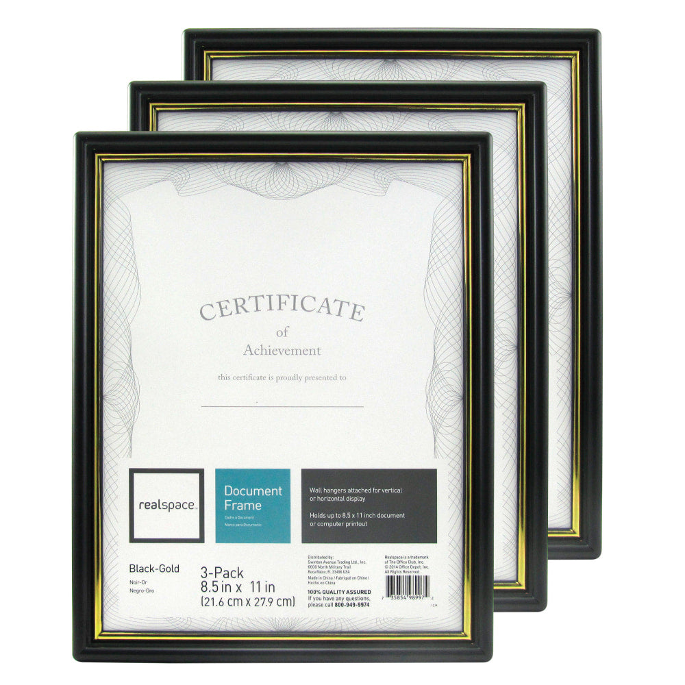 Realspace Document And Certificate Holders, 8-1/2in x 11in, Black/Gold, Pack Of 3 Holders