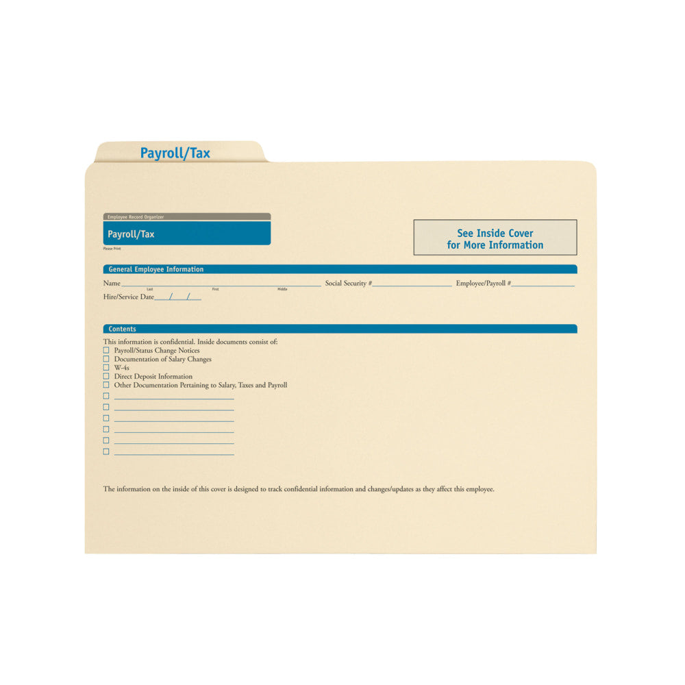 ComplyRight Payroll/Tax Folders, 11 3/4in x 9 1/2in, Manila, Pack Of 25