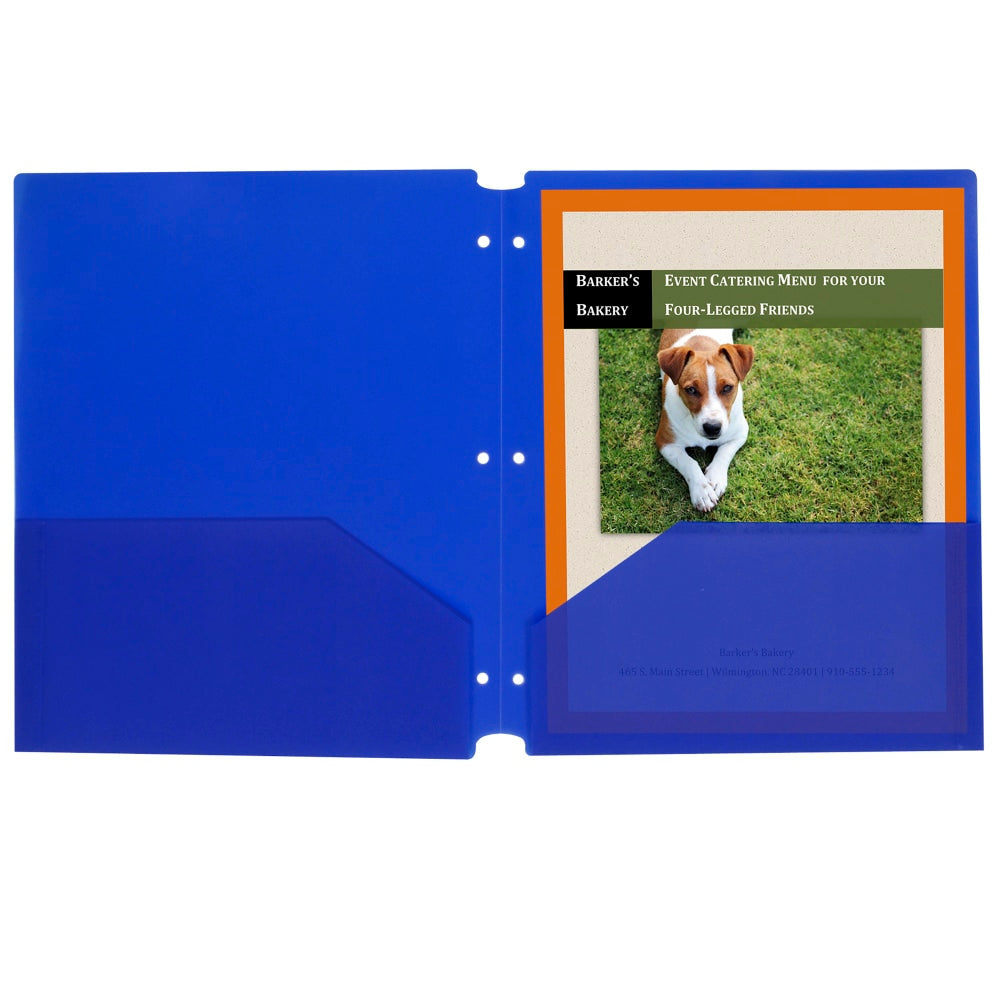 C-Line 2-Pocket 3-Hole Punch Poly Folders, Letter Size, Blue, Pack Of 25 Folders