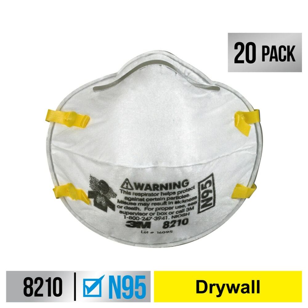 3M Performance N95 Drywall Sanding Respirators, White, Pack Of 20 Respirators, 8210D20-DC