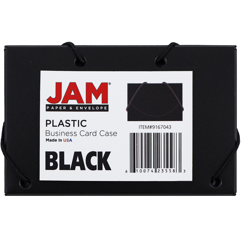 JAM Paper Plastic Business Card Case With Round Flap, 3 1/2in x 2 1/4in x 1/4in, Black