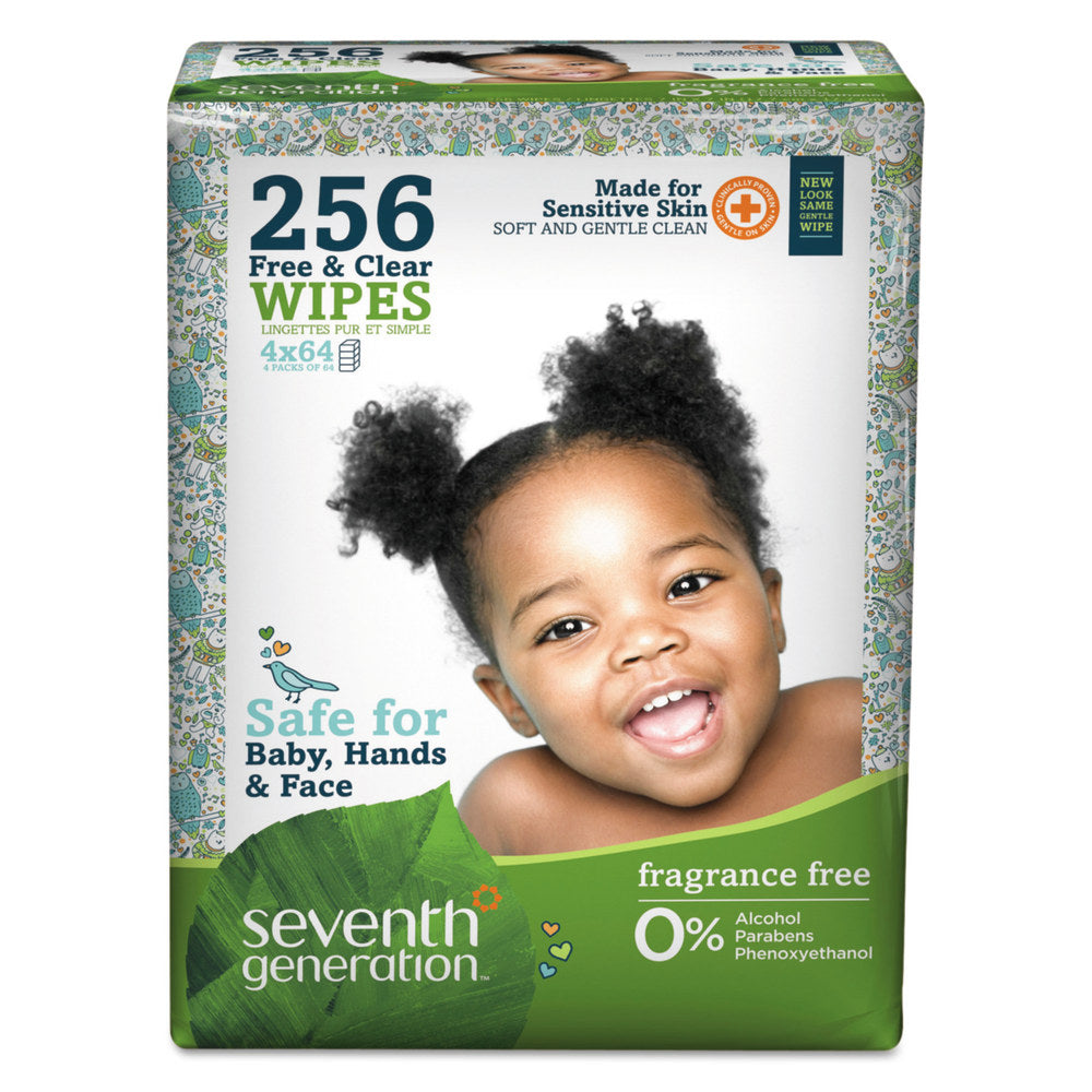 Seventh Generation Free & Clear Baby Wipes, Unscented, Pack Of 256