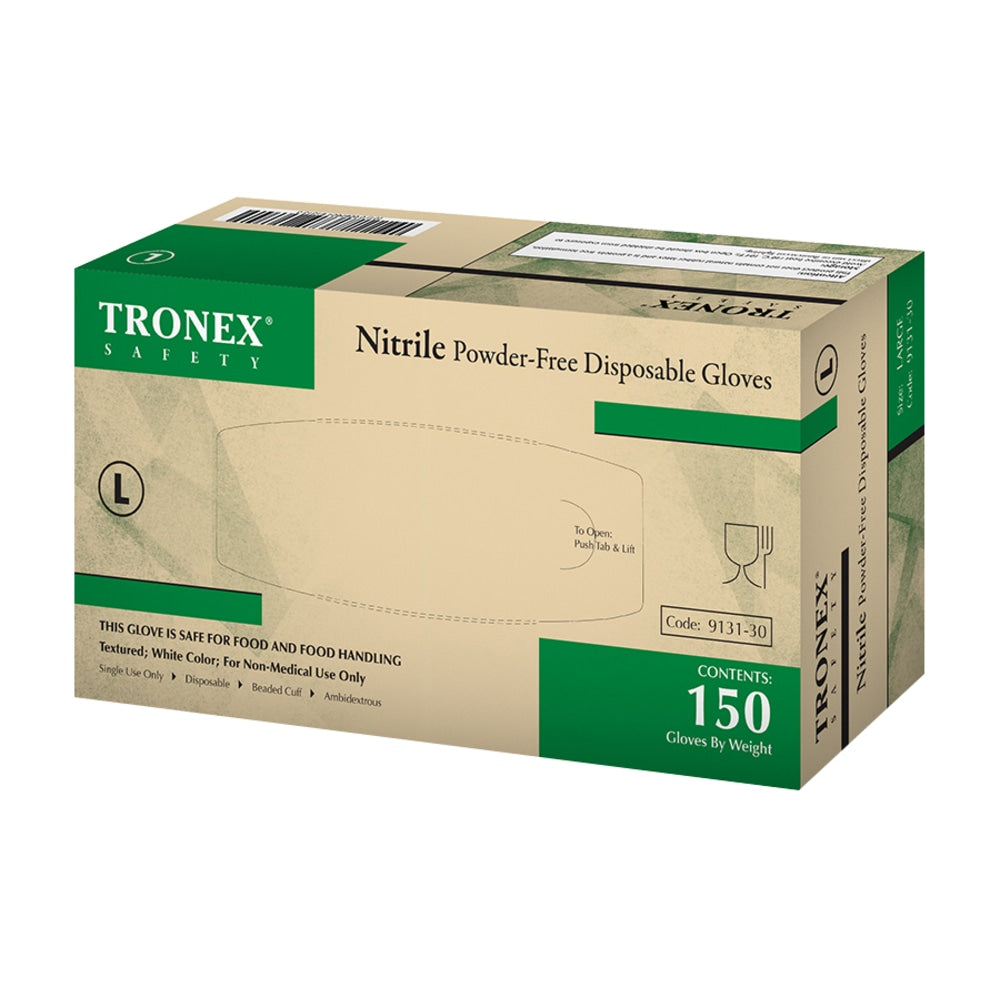 Tronex Fingertip-Textured Disposable Powder-Free Nitrile Gloves, Large, White, Pack Of 100 Gloves